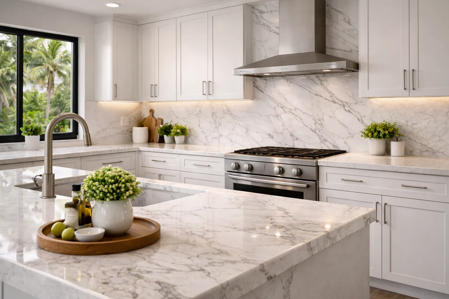 Full-Height Backsplashes project by Planet Granite